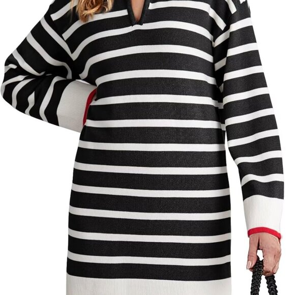 Women's Polo V Neck Sweater Dresses Fall Dresses for Women 2024 Long Sleeve Dres - Picture 1 of 5